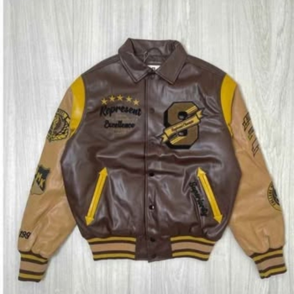 Brown and Tan Varsity Jacket(Smokerise)